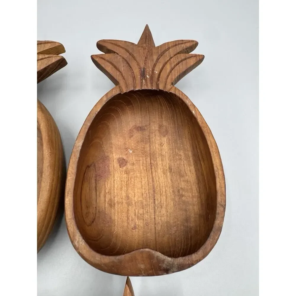 Vintage Pineapple Shaped Wooden Serving Bowls Hand Carved Lot Of 4